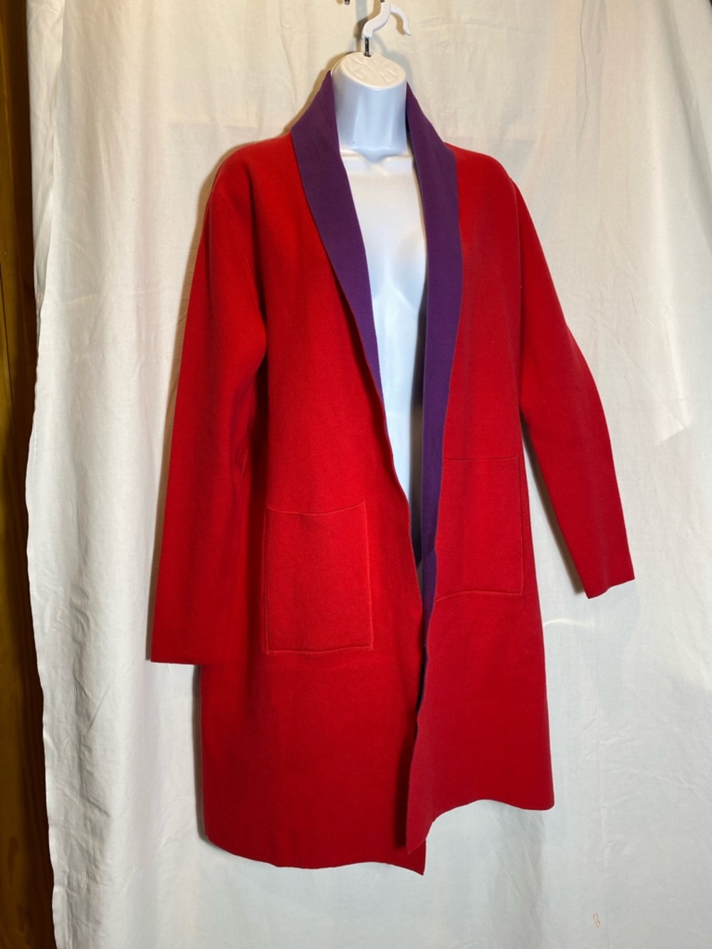 IMAN Red and Purple Reversible Casual Knit Coat/Duster Open Front